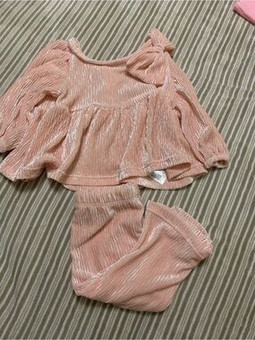 Tahari Peach Pink Velvet Baby Two-Piece Set